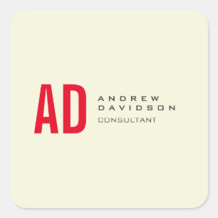 Modern Minimalist Initials Red Monogram Beige Square Sticker