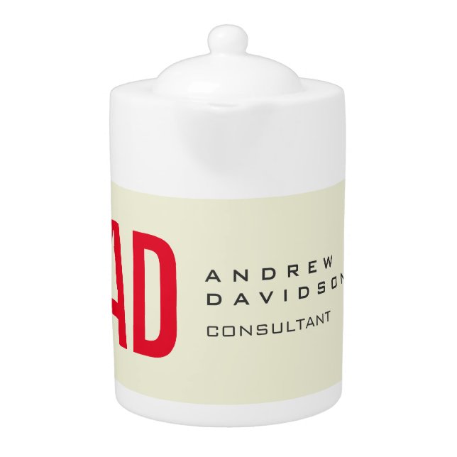 Modern Minimalist Initials Red Monogram Beige Teapot (Front)