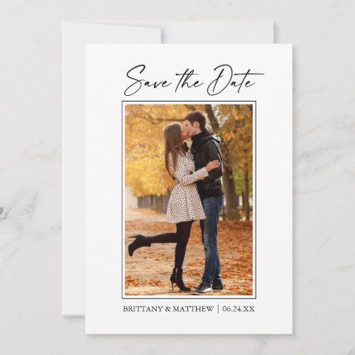 Modern Minimalist Ink Pen Script Couple Photo Save The Date