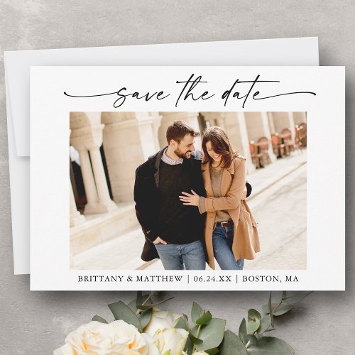 Modern Minimalist Ink Script Photo Save The Date