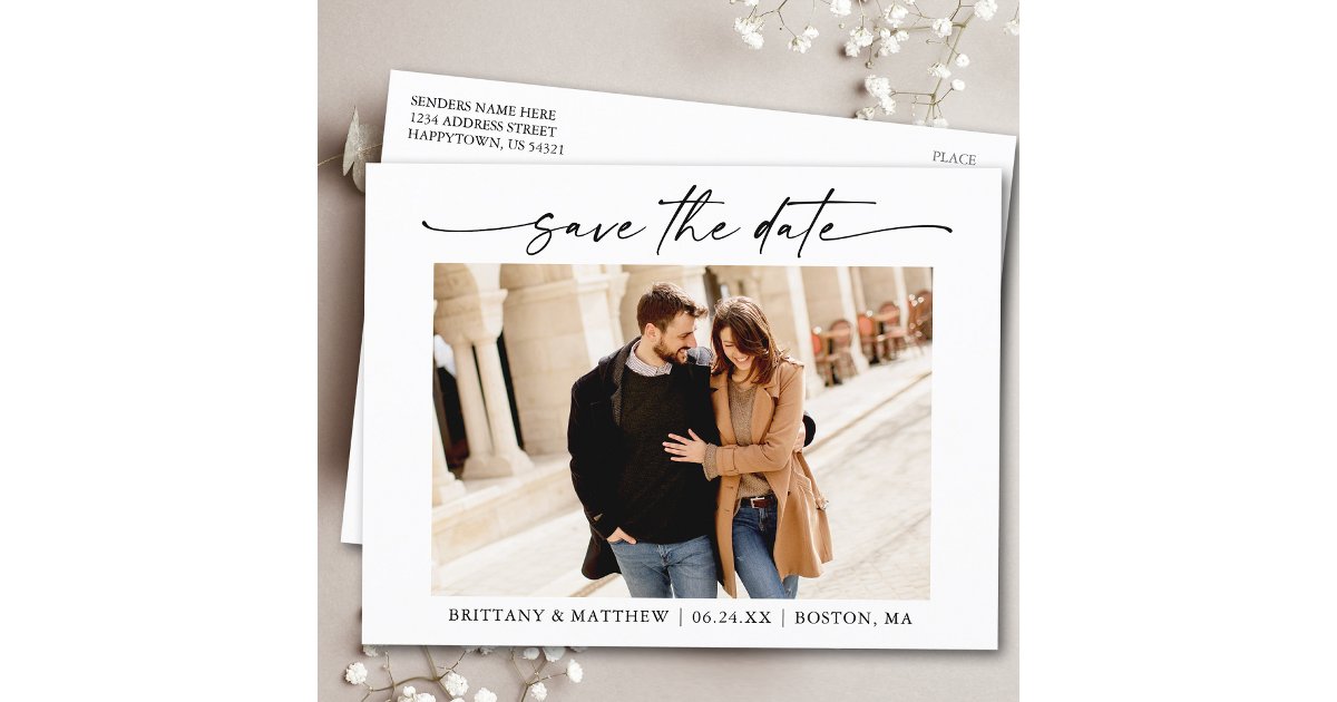Modern Minimalist Ink Script Save The Date Photo Postcard Zazzle modern-minimalist-ink-script-save-the-date-photo-postcard-zazzle