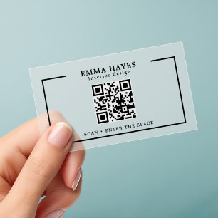 Modern Minimalist Interior Design QR Code Clear Business Cards