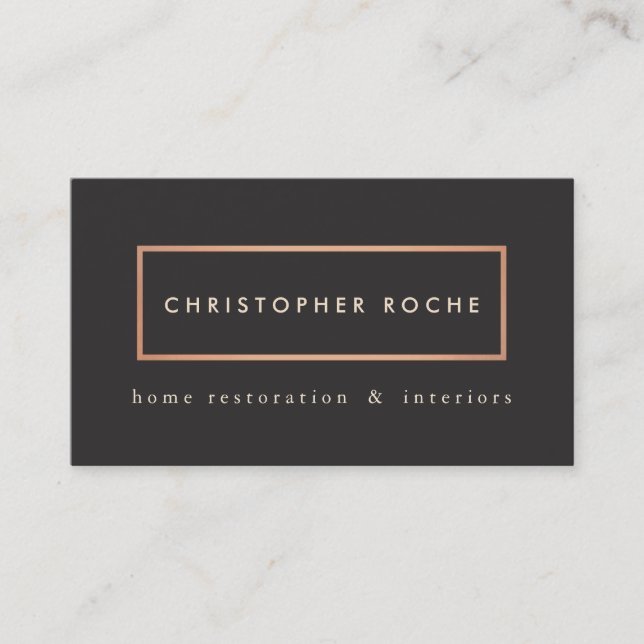 Modern Minimalist Interior Designer Coppe  Black Business Card (Front)