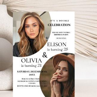 Modern Minimalist Invite two Photo Double Birthday