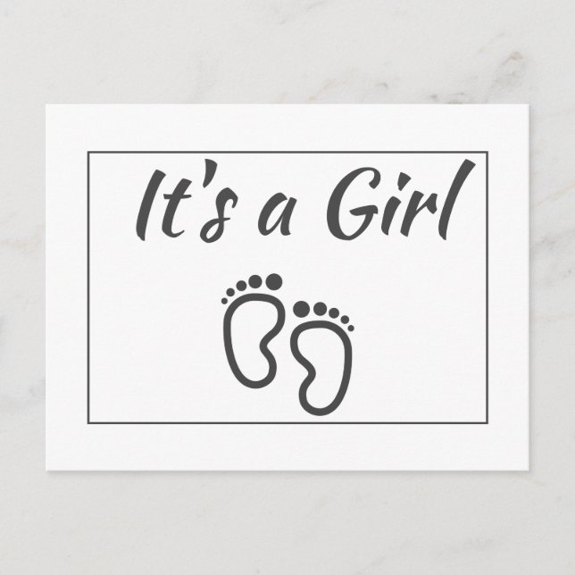 Modern Minimalist Its a Girl Announcement Postcard (Front)