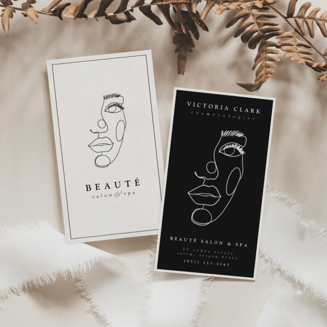 Modern Minimalist Ivory/Black Salon & Spa Business Card (Creator Uploaded)