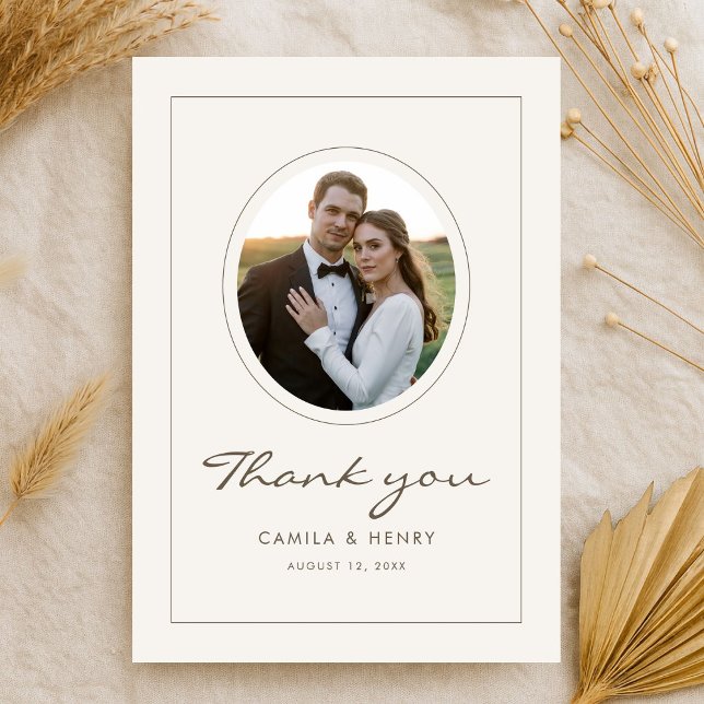 Modern Minimalist Ivory Budget Wedding Photo Thank You Card (Creator Uploaded)