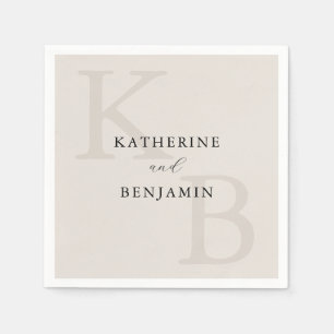 Modern Minimalist Ivory Monogram Wedding Napkins