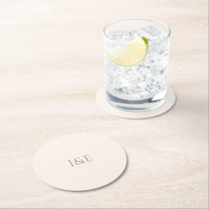 Modern Minimalist Ivory Monogram Wedding Round Paper Coaster