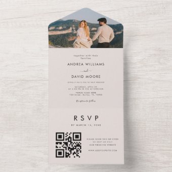 Modern Minimalist Ivory Photo QR Code Chic Wedding All In One ...