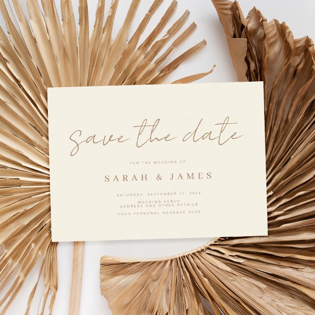 Modern Minimalist Ivory Tan Wedding Save The Date (Creator Uploaded)