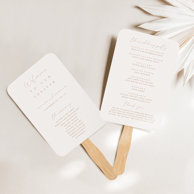 Modern Minimalist Ivory Wedding Program Hand Fan (Creator Uploaded)