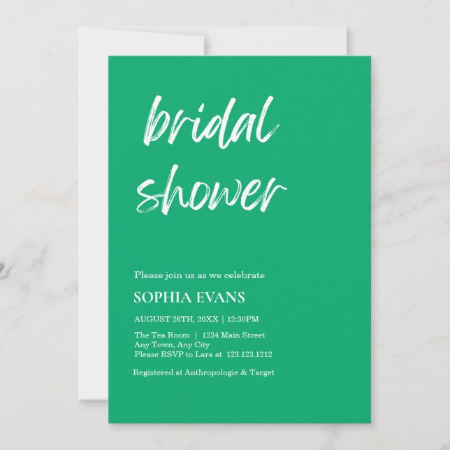Modern Minimalist jade Green Bridal Shower Invitation (Front)