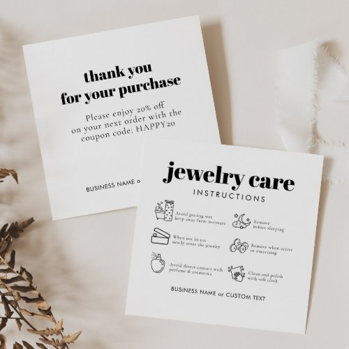 Modern Minimalist Jewelry Care Thank You Business  Enclosure Card