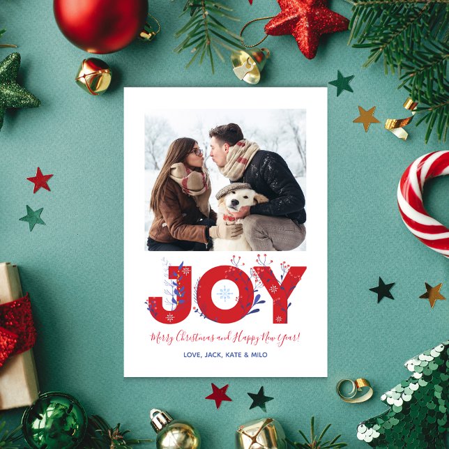 Modern Minimalist Joy Christmas Photo Card (Creator Uploaded)