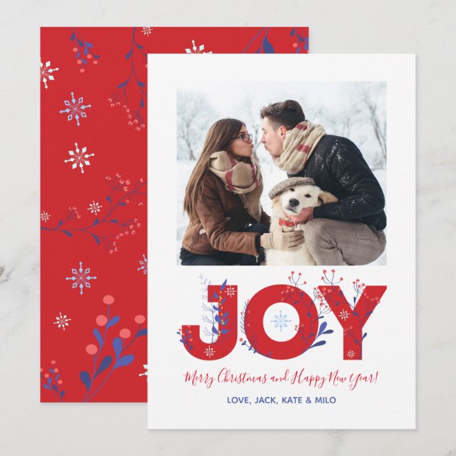 Modern Minimalist Joy Christmas Photo Card (Front/Back)