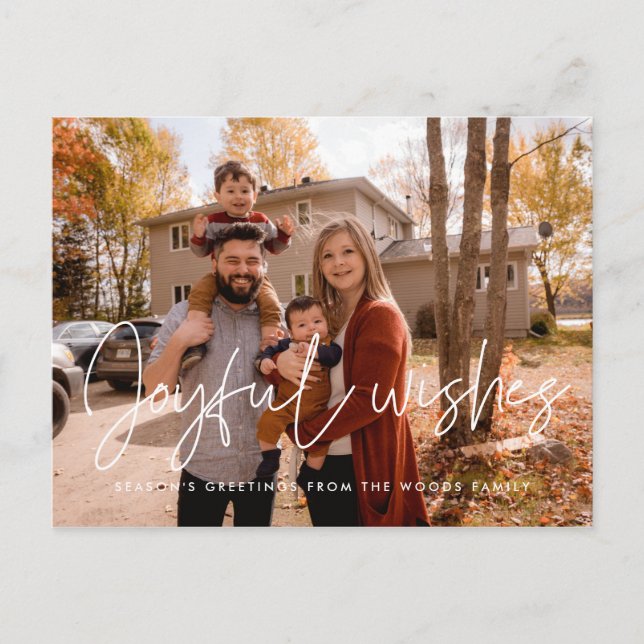 Modern minimalist Joyful wishes Holiday photo Postcard (Front)