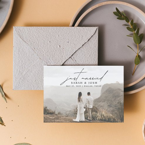 Wedding announcements - Pink Dramatic personalized gifts for you Modern minimalist just married three photo wedding announcement