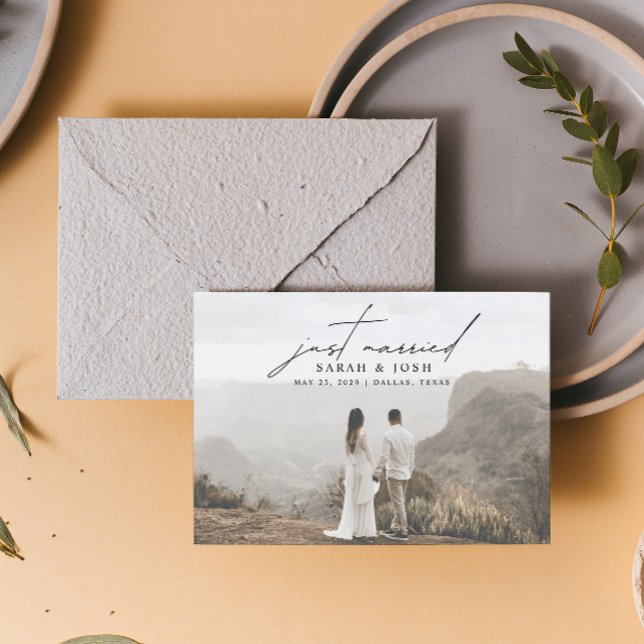 Modern Minimalist Just Married 3 Photo Wedding  An Announcement (We're married! 💍🎉)