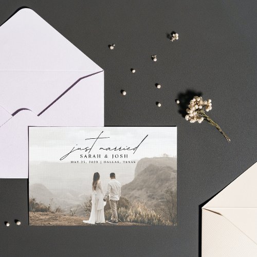 Modern Minimalist Just Married 3 Photo Wedding  Announcement