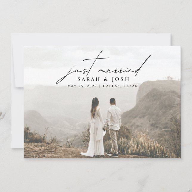 Modern Minimalist Just Married Photo Wedding Annou Announcement (Front)