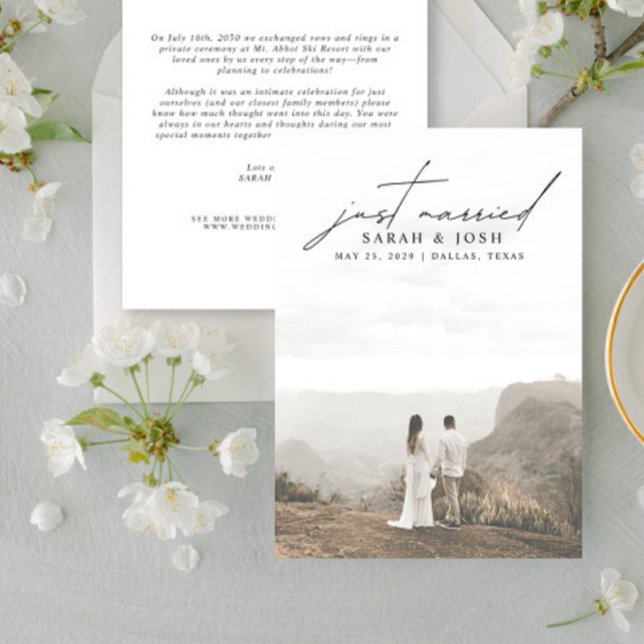 Modern Minimalist Just Married Photo Wedding Announcement (Creator Uploaded)