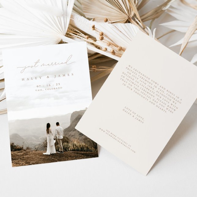 Modern Minimalist Just Married Photo Wedding Announcement (Creator Uploaded)