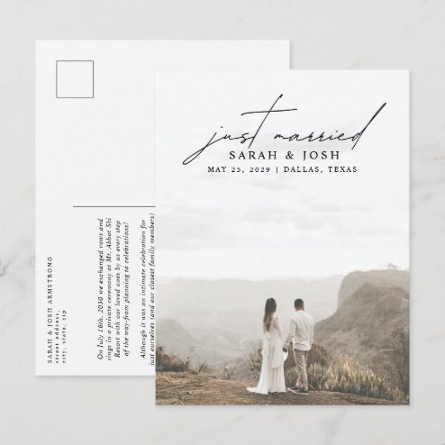 Wedding announcements - Pink Dramatic personalized gifts for you Modern minimalist just married photo wedding announcement postcard