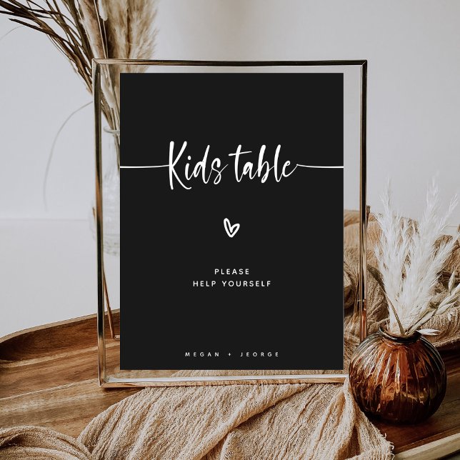 Modern Minimalist Kiddos Table Wedding Black Sign (Creator Uploaded)