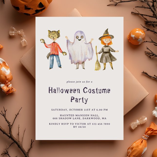 Modern Minimalist Kids Halloween Costume Party Invitation (Creator Uploaded)