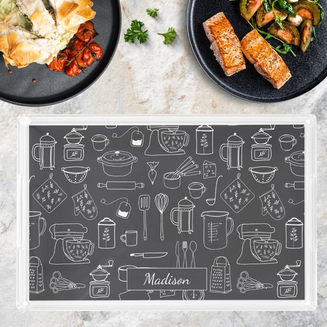 Modern Minimalist Kitchen Cooking Utensils Acrylic Tray (In situ)