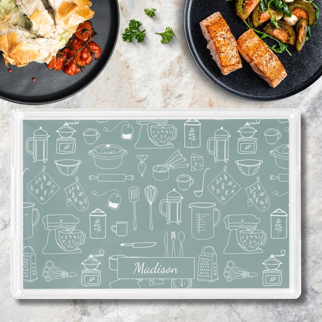 Modern Minimalist Kitchen Cooking Utensils Acrylic Tray (In situ)