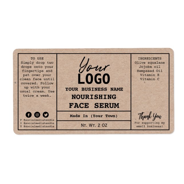 Modern Minimalist Kraft Paper Serum Labels (Front)