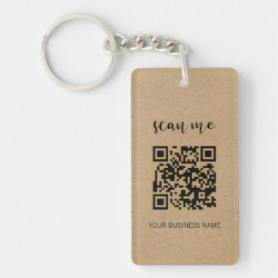 Modern Minimalist Kraft QR Code Your Logo Keychain