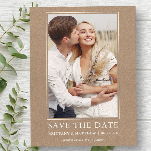 Modern Minimalist Kraft Save The Date Photo Postcard