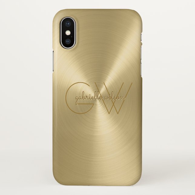 Modern Minimalist Ladies Monogram Luxury Gold iPhone Case (Back)
