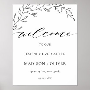 Modern Minimalist Laurel Branch Wedding Welcome Poster