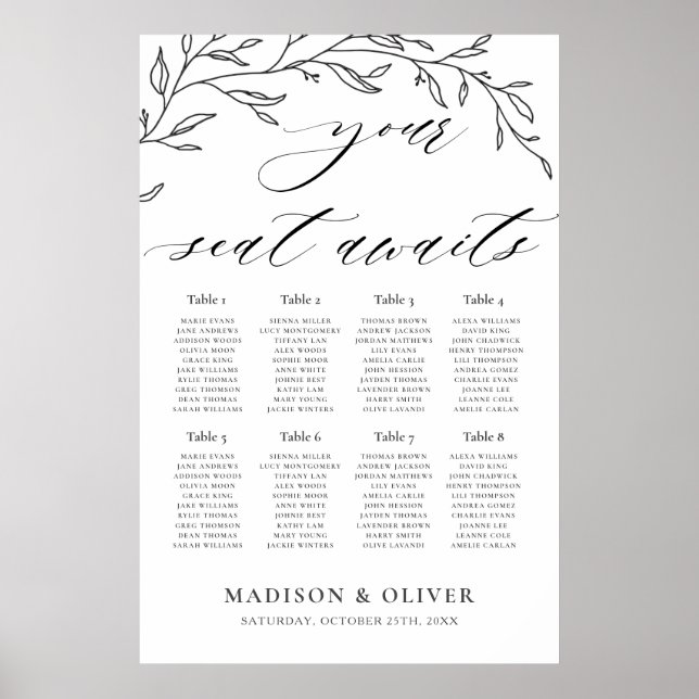 Modern Minimalist Laurel Wedding Seating Chart (Front)