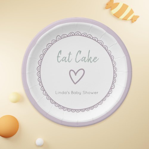 Modern Minimalist Lavender Heart Baby Shower Paper Plates