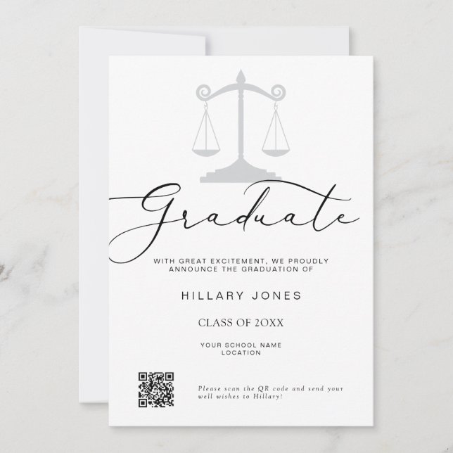 Modern Minimalist Law Graduation Calligraphy  Announcement (Front)