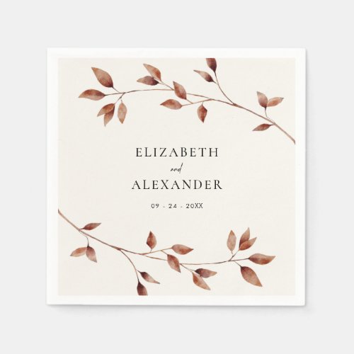 Modern Minimalist Leaves Fall Wedding Napkins