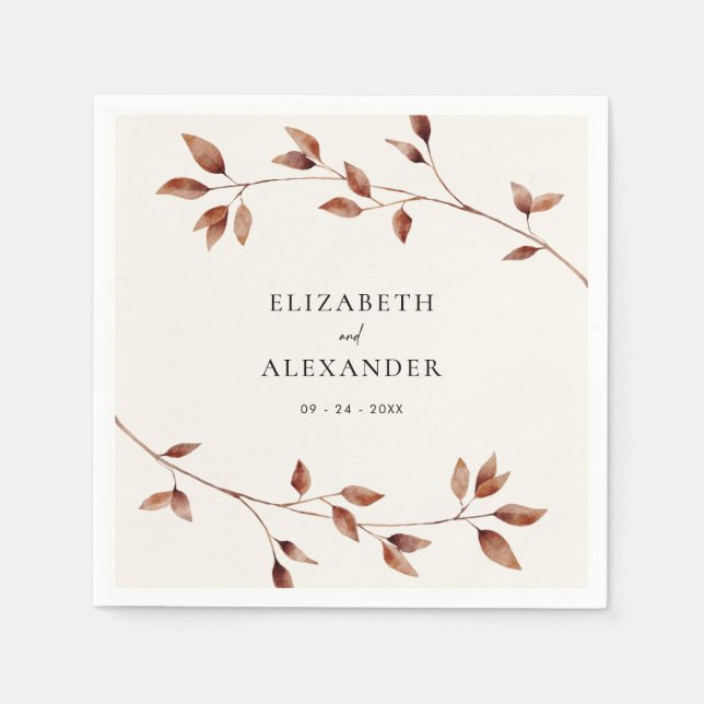 Modern Minimalist Leaves Fall Wedding Napkins (Front)