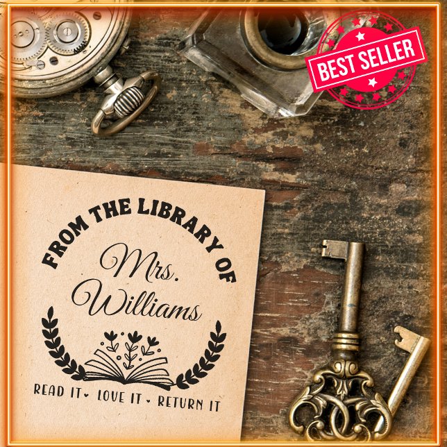 Modern Minimalist Leaves "From The Library Of" Self-inking Stamp (Creator Uploaded)