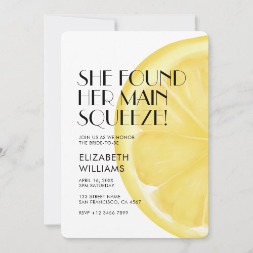 Modern Minimalist Lemon Main Squeeze Bridal Shower Invitation
