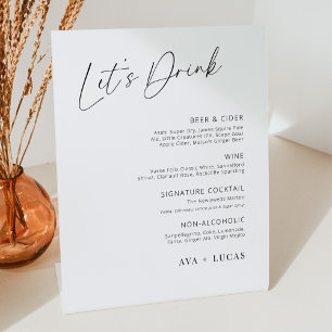 Modern Minimalist Let's Drink Wedding Bar Menu Pedestal Sign