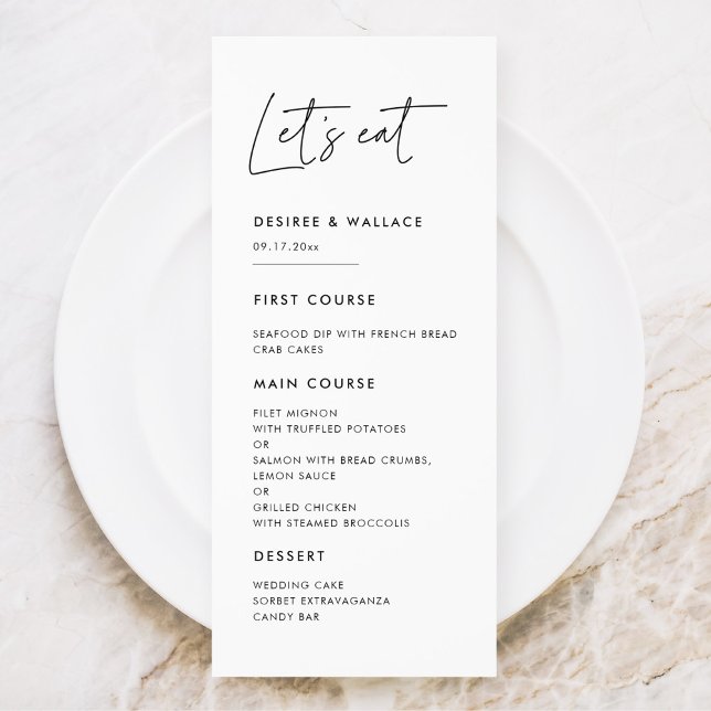 Modern minimalist Let's eat wedding menu card (Creator Uploaded)
