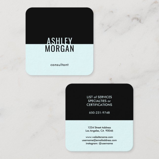 Modern Minimalist Light Aqua Turquoise Blue Simple Square Business Card (Front/Back)