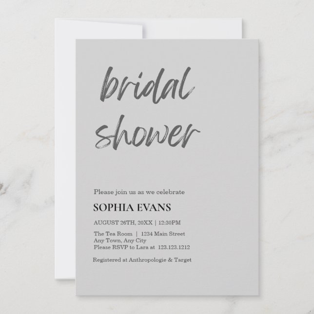 Modern Minimalist Light Gray Bridal Shower Invitation (Front)