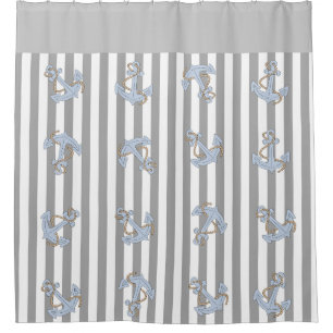 Modern minimalist light grey Anchor pattern stripe Shower Curtain