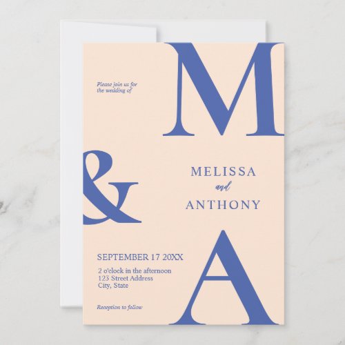 Modern Minimalist Light Peach Blue Wedding Invitation